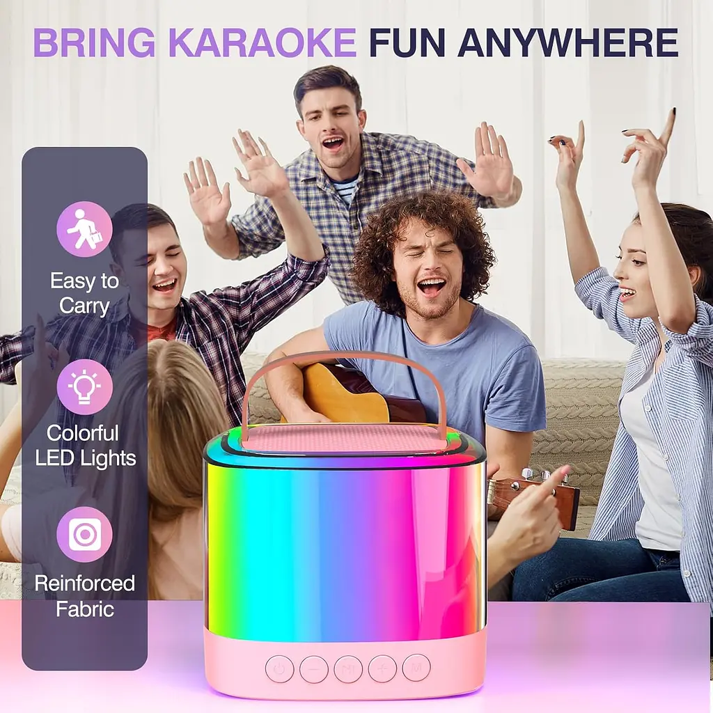 Портативна Bluetooth-колонка T7 з LED-підсвічуванням / Караоке-колонка для дітей та дорослих 2 мікрофони - фото 2