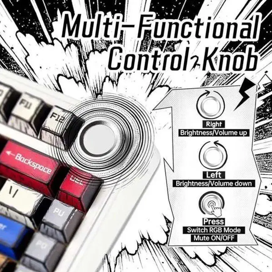Клавіатура ігрова механічна Aula Mechanical F-75 Wireless Comic Gasket Reaper Switch Hot-Swap 2.4G/Bluetooth - фото 5