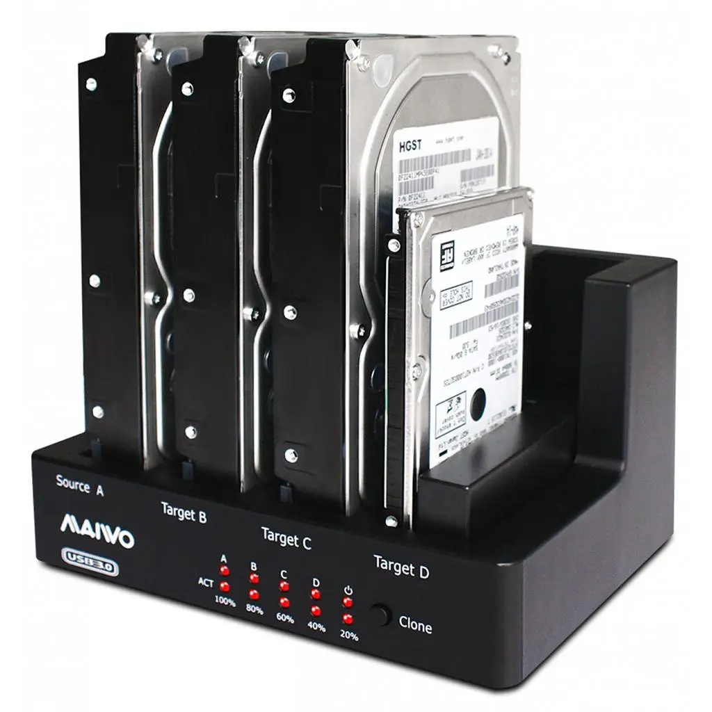 Зовнішня кишеня Maiwo клонов. для 4*HDD 2,5"/3,5" SATA/SSD через USB3.0 безгвинтов. кріпл. пластик чорн. (K3094A) - фото 6