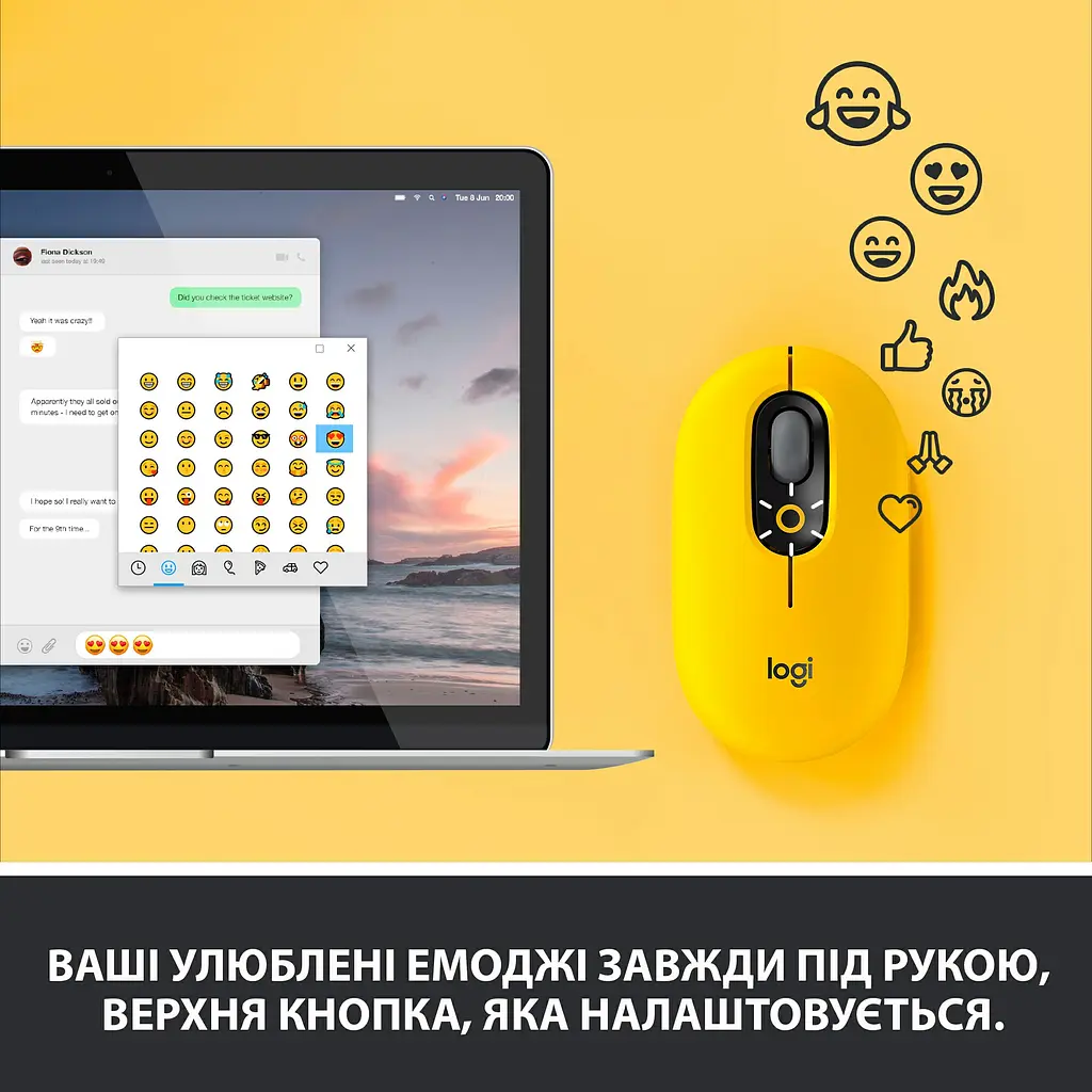 Миша комп'ютерна Logitech Pop Mouse Bluetooth Blast Yellow (910-006424, 910-006546) - фото 3