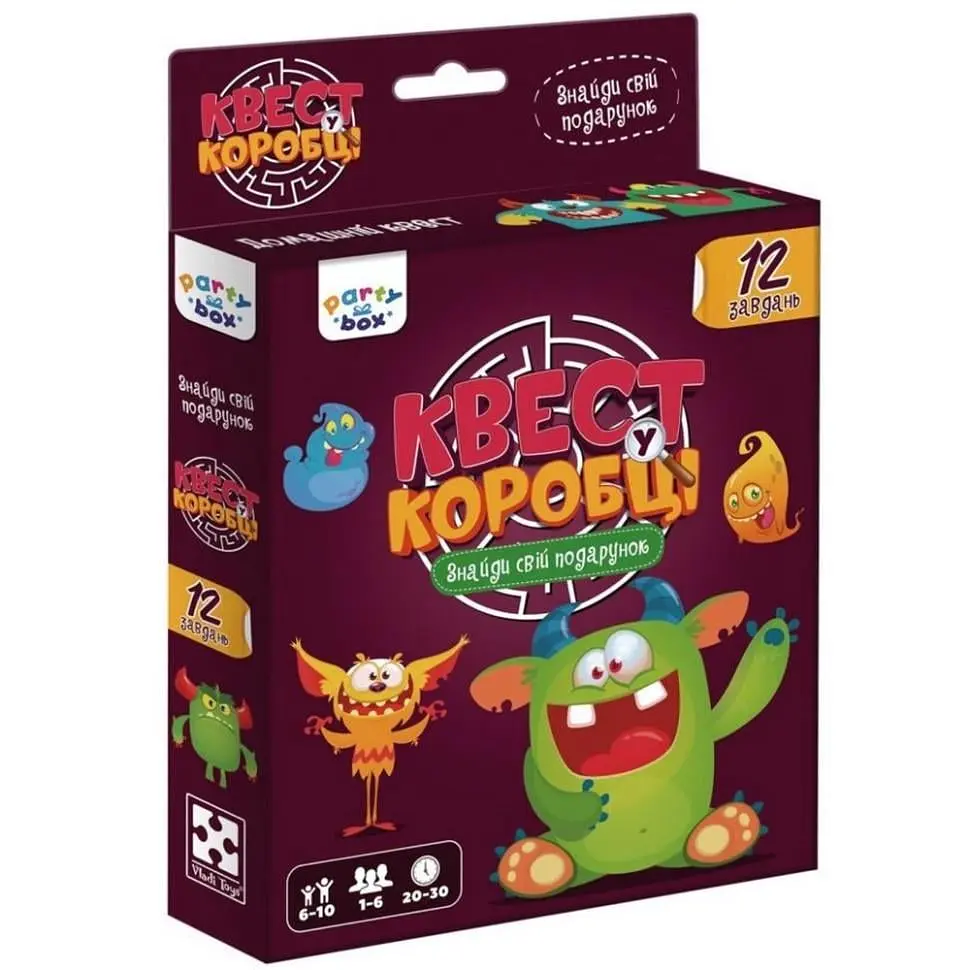 Гра настільна Vladi Toys "Квест у коробці: Монстри" інструкція/12 карток із завданнями