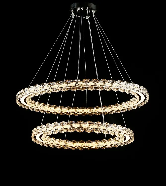 Двоярусна хромована світлодіодна люстра Splendid Ray L33152/600+800/2 LED (CR) з кришталевими кільцями 60 і 80 см - фото 3