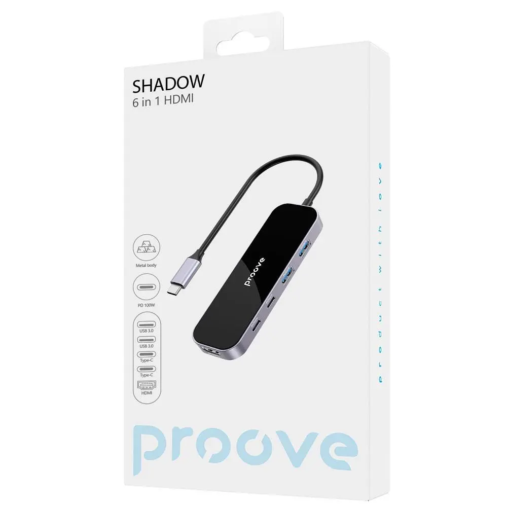 USB-Хаб Type-C-Хаб Proove Shadow (2*USB3.0 + Type-C + PD100W + HDMI) dark gray (HBSW10221205) - фото 5
