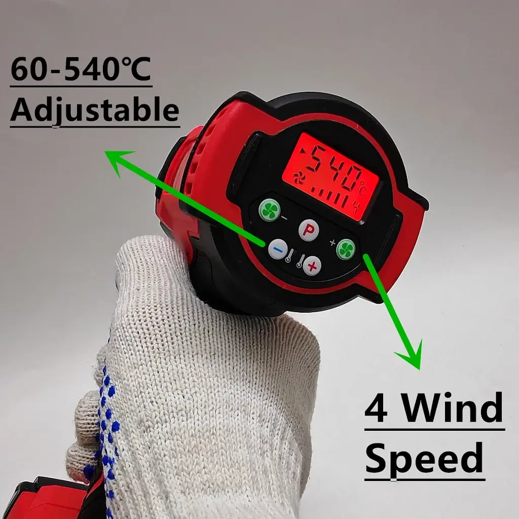 Для Milwaukee 18V Акумуляторний пістолет для гарячого повітря 60-540℃ Регульований бездротовий тепловий пістолет з 3 насадками - фото 6