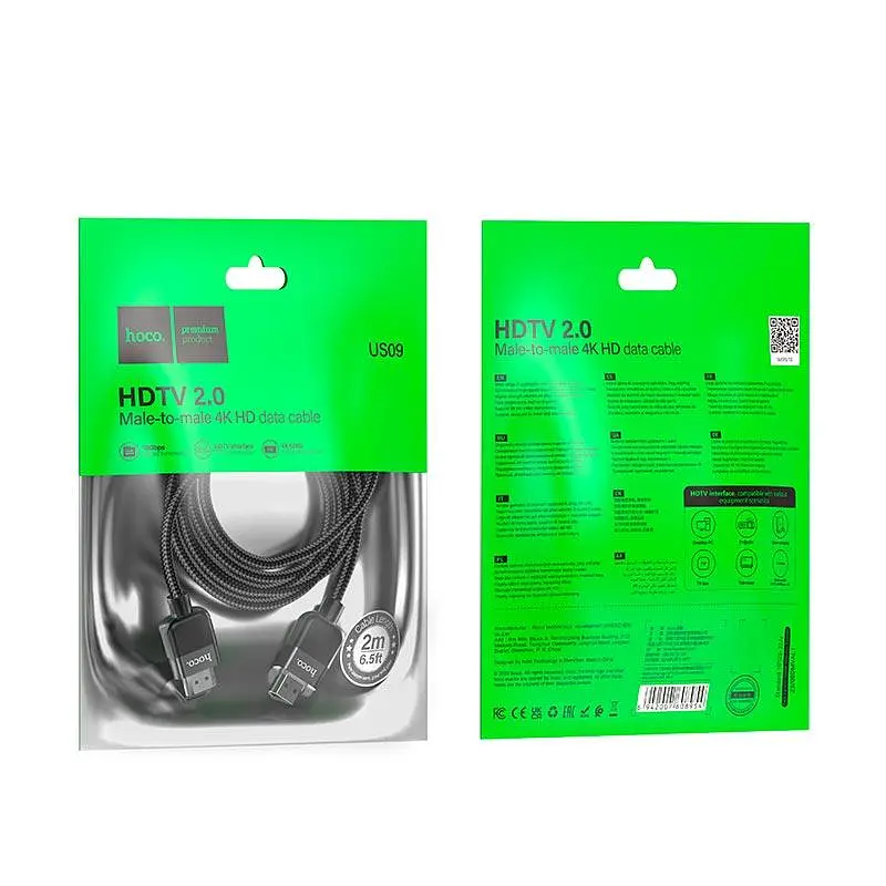 Кабель HOCO Cutting-edge HDTV 2.0 male-to-male 4K HD data cable US09 (L=2M) - фото 2