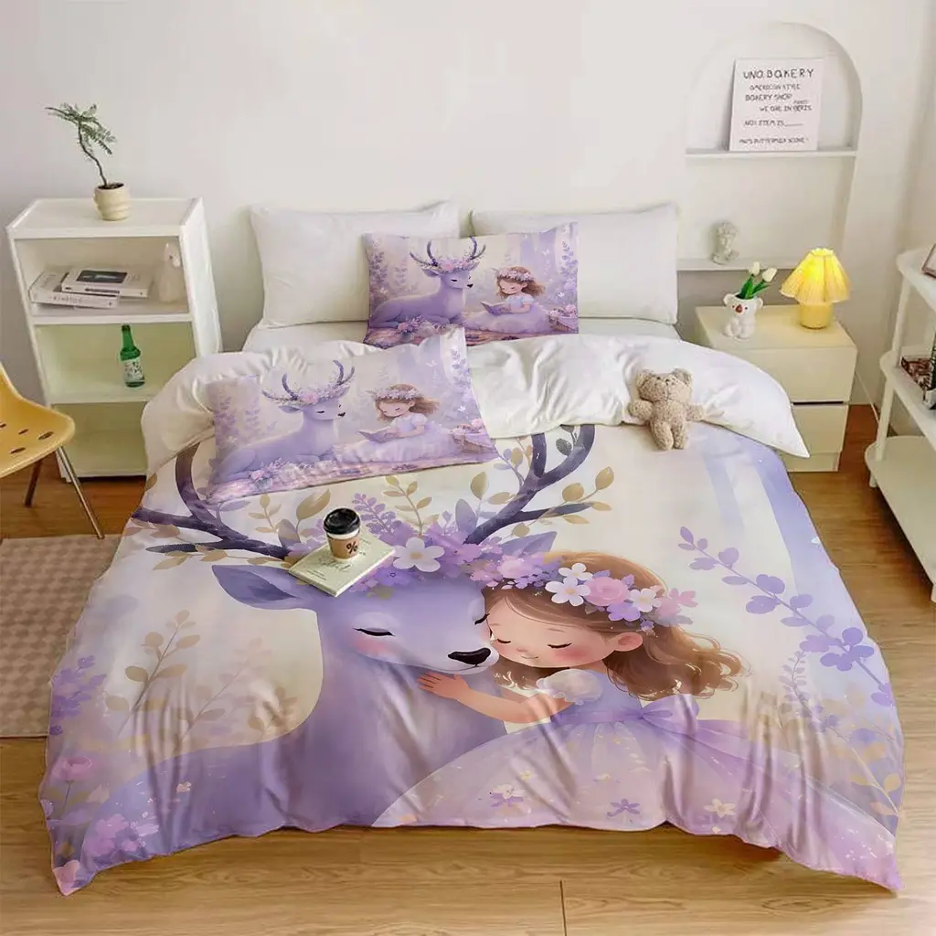 Постільна білизна 3D полуторна з мікросатину Лілова принцеса 32800 150х215 см 70х70 см