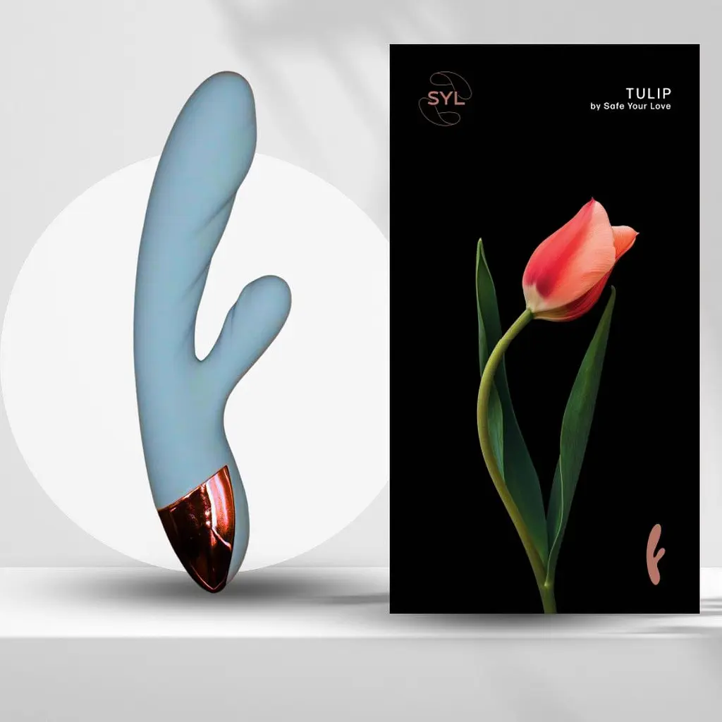 Вибратор-кролик SYL Tulip двойное удовольствие с эффектом подогрева Blue - фото 6