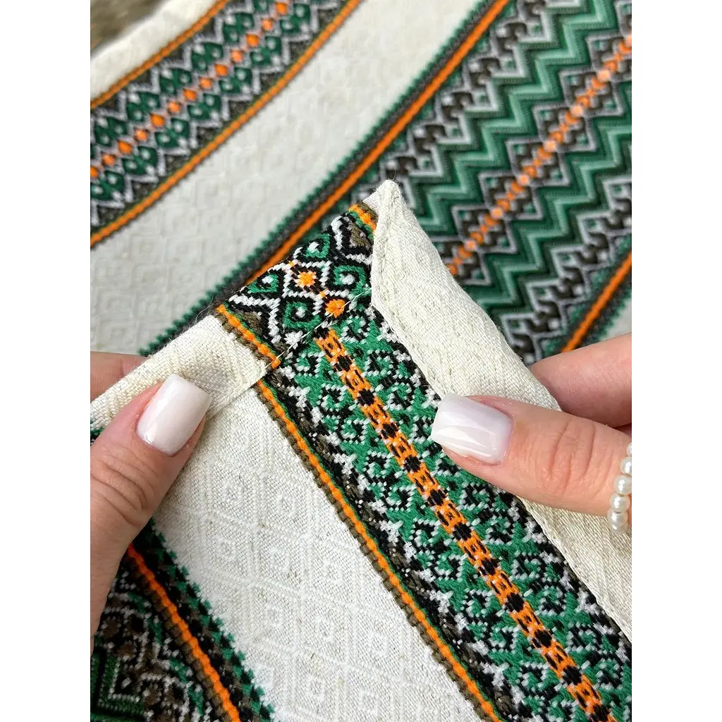 Пасхальное полотенце льняное для корзины Рандеву 70х30 см Зеленый - фото 4