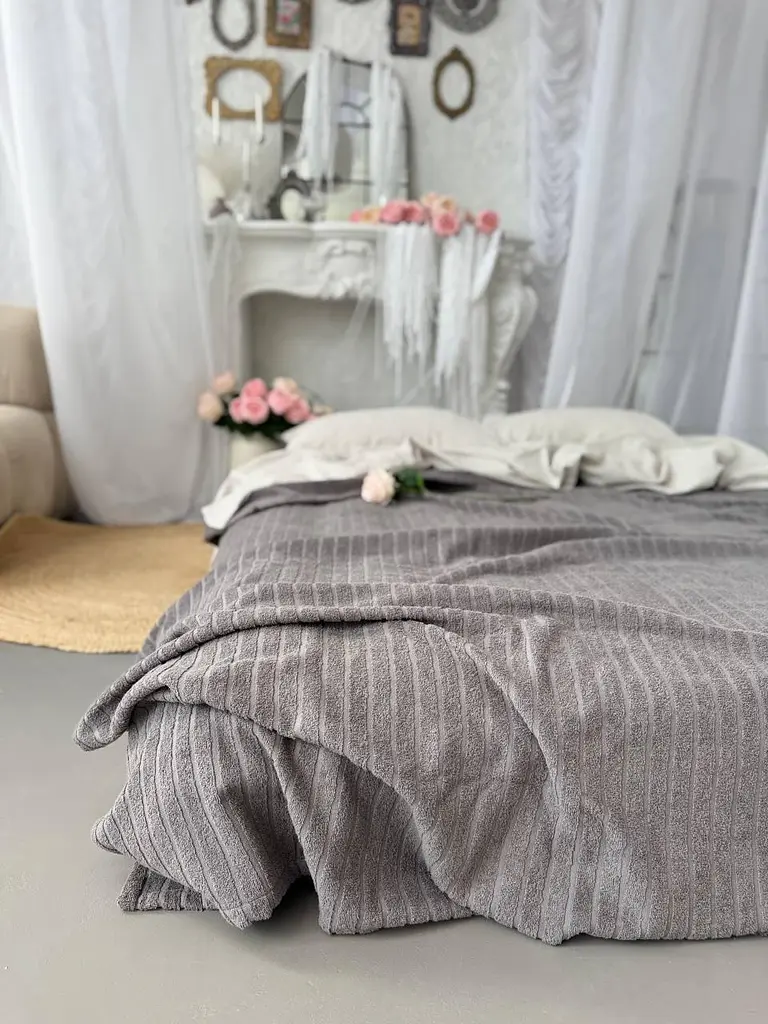 Покривало Zeintex Palermo махрове бавовняне сіре 200х210 см - фото 4