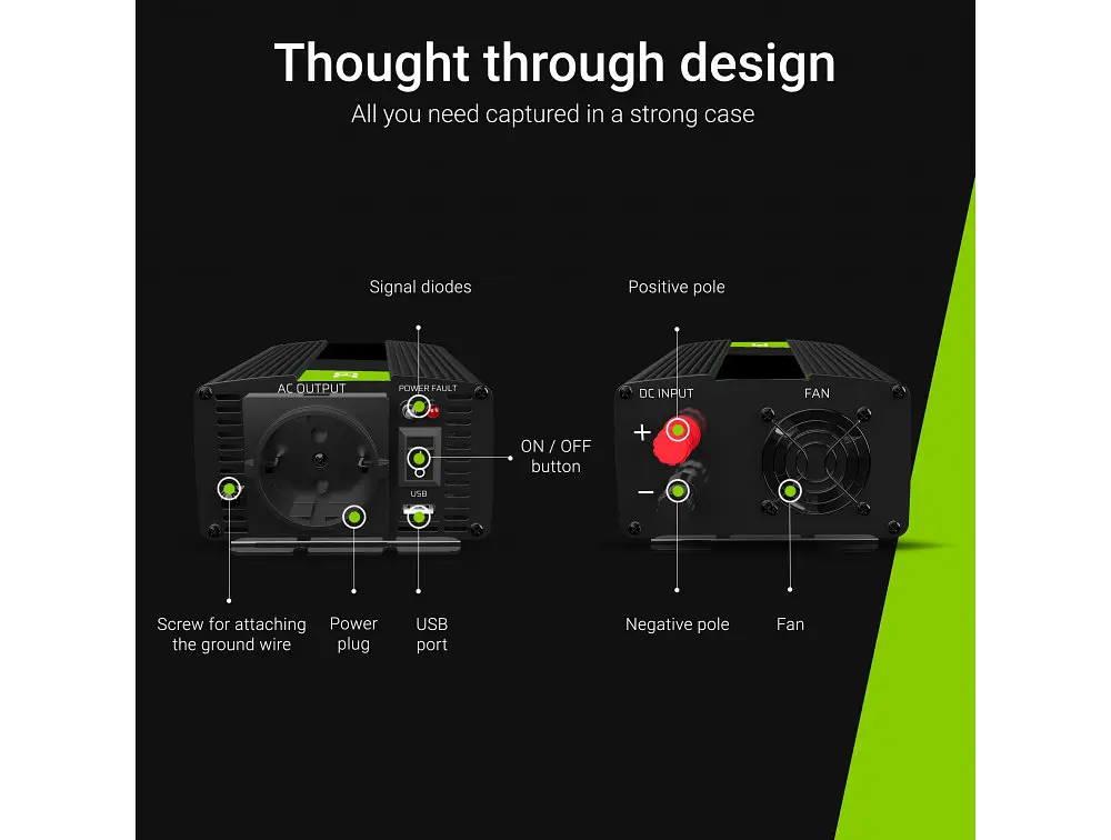 Перетворювач напруги інвертор Green Cell 12 V на 230 V 150 W / 3000 W - фото 4