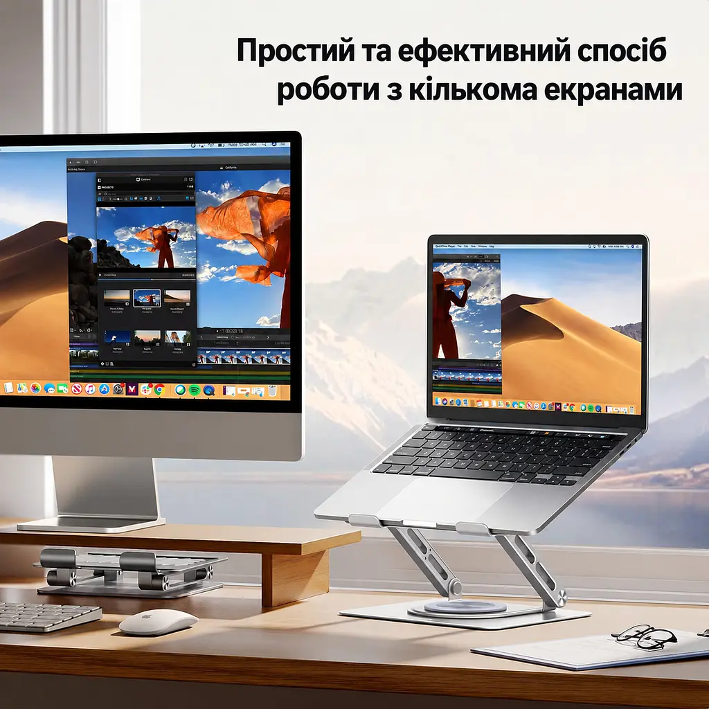 Настільна підставка для ноутбука UGREEN LP876 для діагоналей 11–17,3″ з обертанням на 360° з регулюванням висоти до 178 мм з регулюванням нахилу навантаження до 5 кг також для планшета складана із протиковзними силіконовими накладками з отворами для вентиляції космічний сріблястий (45418) - фото 7