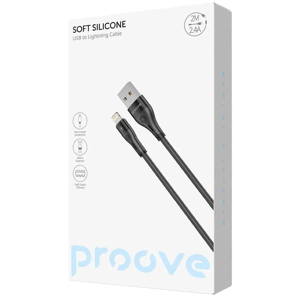 Кабель Proove Soft Silicone USB to Lightning 2.4A (2m) black (CCSO20001121) - фото 2
