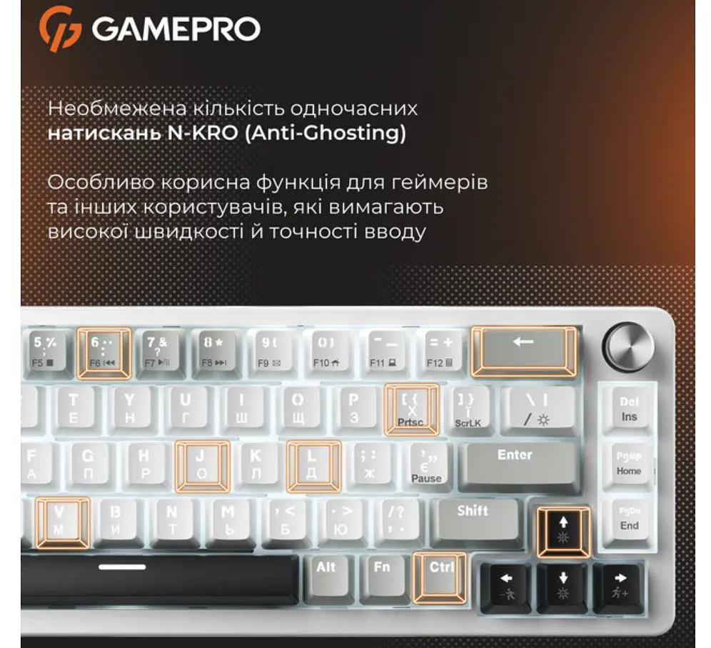 Клавіатура ігрова механічна GamePro GPMK-116 Genesis Silver light USB Red Swich Hot-Swap N-KRO Grey - фото 11