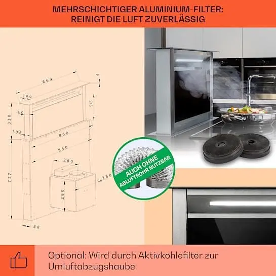 Вытяжка Klarstein Royal Flush Eco Downdraft 90 см 576 м³/ч A+ (10034301) - фото 3