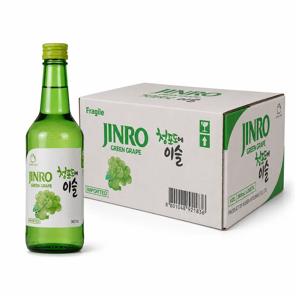 Упаковка соджу Jinro Green Grape Білий виноград 13.0%, 360 мл x 20 шт. - фото 2