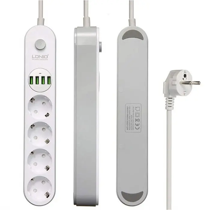 Мережевий фільтр подовжувач 4 євро розетки 4 USB 2м із захистом та заземленням LDNIO SE4432 2500W 10A USB 3.4A - фото 2