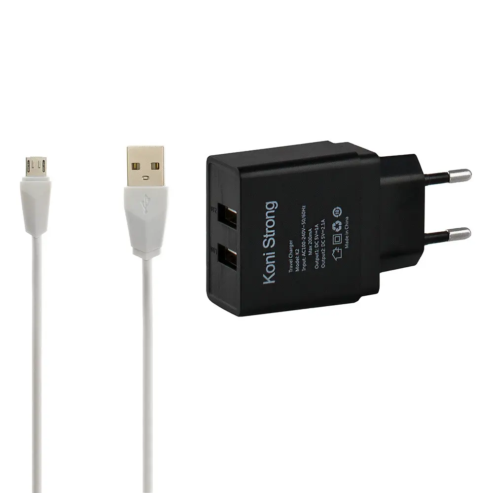 Блок Адаптер питания Koni STRONG K2 + micro cable 2 USB 2.1A набор белый - фото 2