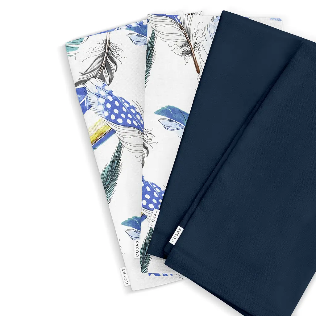 Набір із 4-х серветок 30х30 MINT FEATHER & DARK BLUE SATIN COSAS (4822052067321)