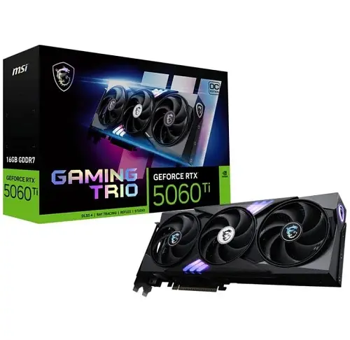 Відеокарта GeForce RTX 5060 Ti, MSI, GAMING TRIO OC, 16Gb GDDR7, 128-bit, HDMI/3xDP, 2662/28000 MHz, 16-pin (G506T-16GTC) - фото 3