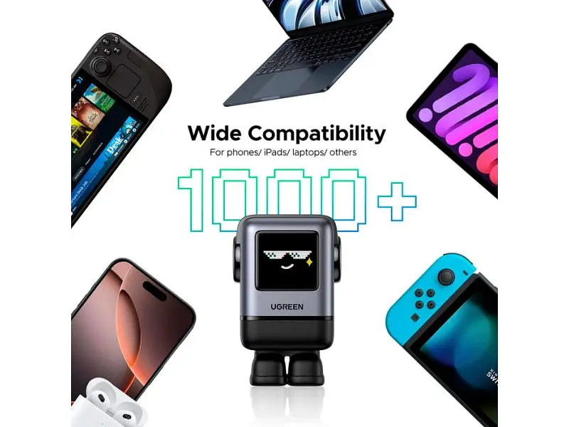 Мережевий зарядний пристрій UGREEN Uno RG Display Gan Charger 100 W X688 (45515B) - фото 7