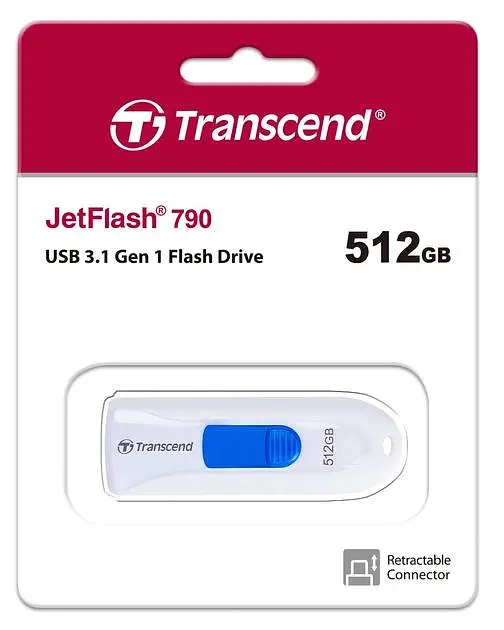 USB флеш накопичувач Transcend 512GB JetFlash 790 White USB 3.1 (TS512GJF790W) - фото 3
