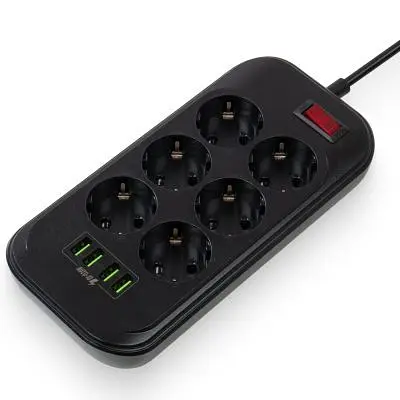 Мережевий фільтр живлення ColorWay (CW-CHE64B), 6 розеток/4USB Black (CW-CHE64B) - фото 2