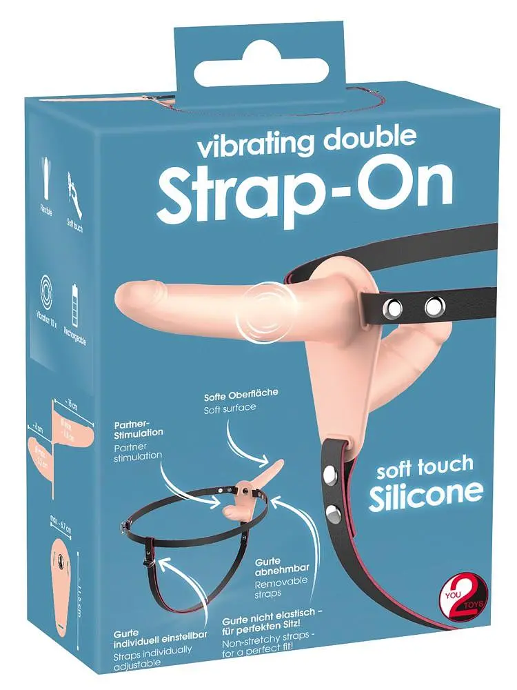 Двойной страпон Vibrating Double Strap-On 15.7 см телесный - фото 10