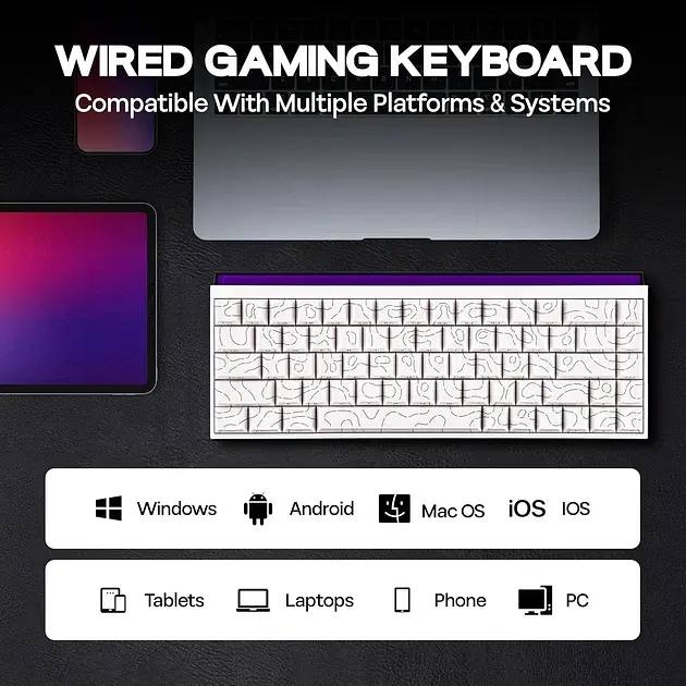 Игровая механическая проводная клавиатура Ajazz NK68 / Red Switch / 65% / RGB / White Lines - фото 6