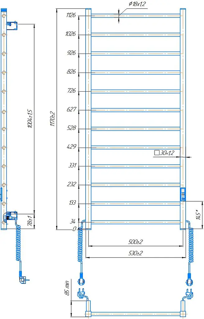 Електрична рушникосушарка HF Leeds 1170x530 white matte 6.1.0805.06.WM, Білий матовий, універсальне (коннектор), Електронний - фото 5