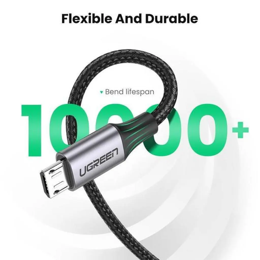 Кабель для передавання даних Ugreen US290 USB 2.0 AM to Micro 5P Aluminum Braid 1.0m Black (60146) - фото 6