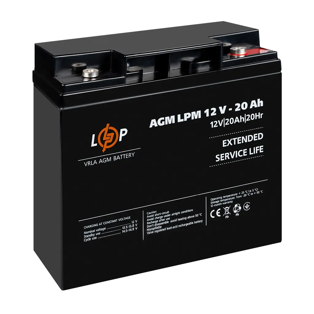 Акумулятор AGM LPM 12V-20 Ah під болт М5 - фото 3