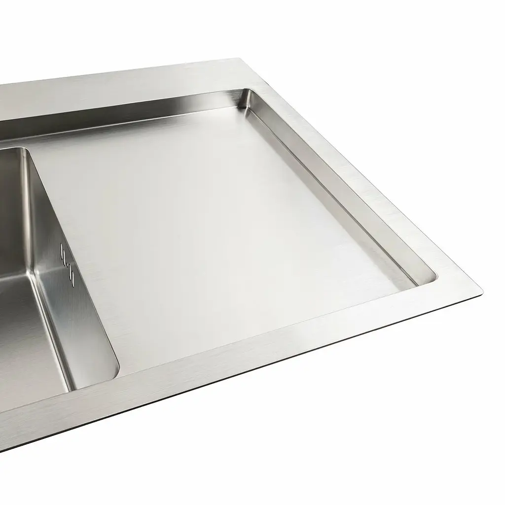 Кухонна мийка нержавійка 78x43 L Platinum Handmade (два отвори, круглий сифон 3,0/0,8), Нержавіюча сталь - фото 6