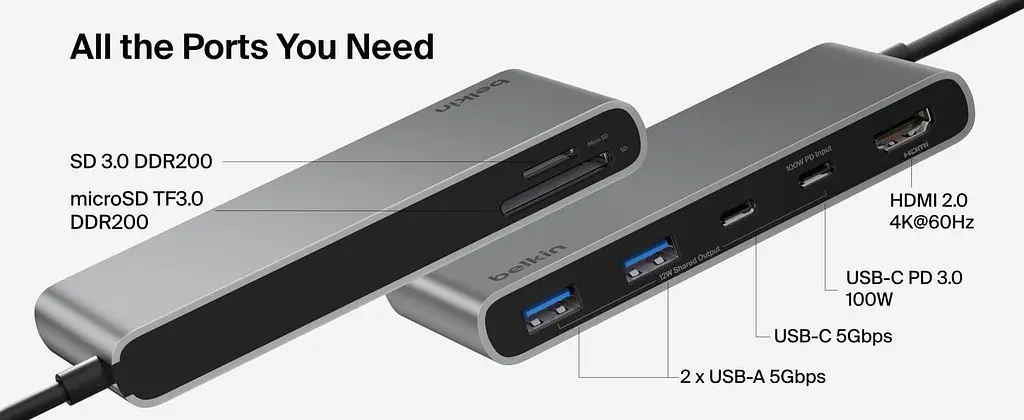 USB-Хаб Belkin USB-C 7в1 Multiport Dock (AVC023HQSGY) - фото 4