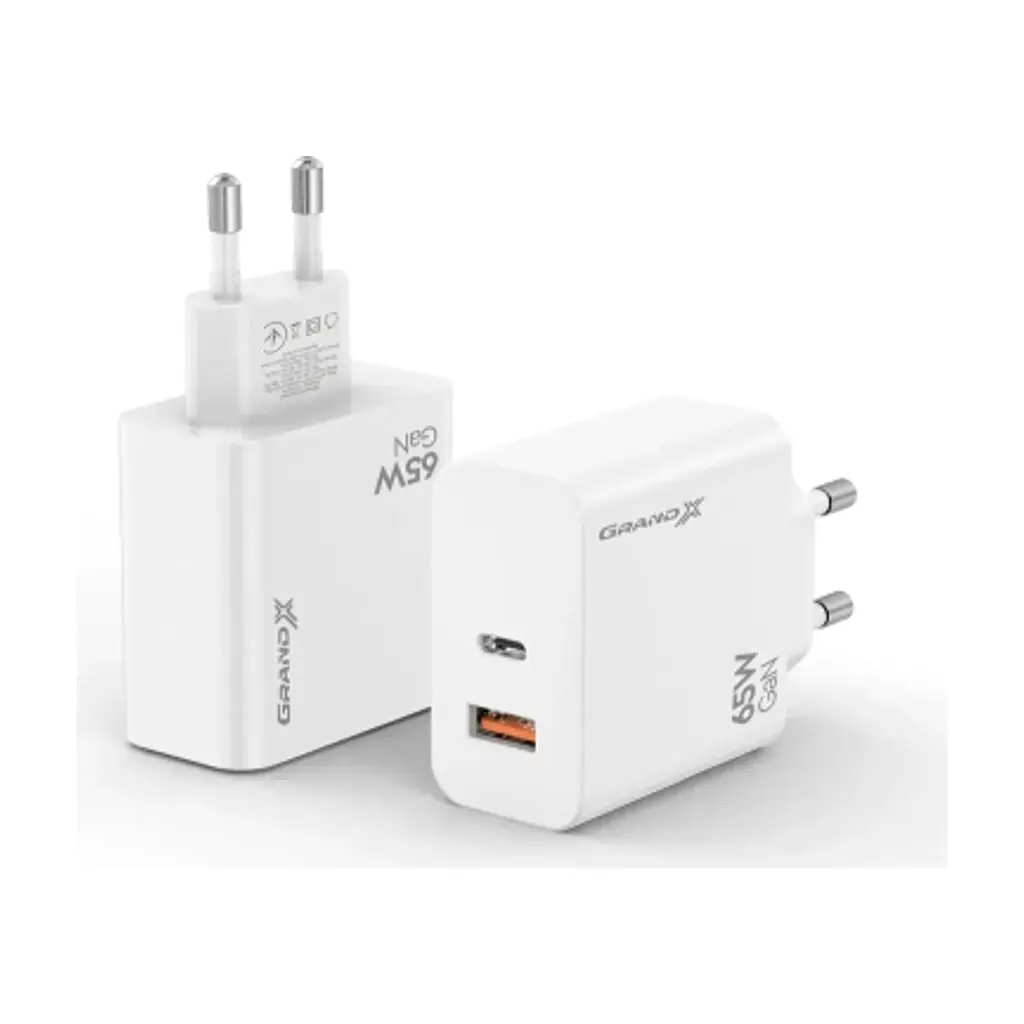 Зарядний пристрій Grand-X GaN 1xUSB-C + 1xUSB 65W PD3.0 QC4.0 AFC SCP FCP white (CH-960W) - фото 2