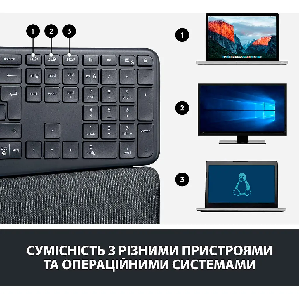 Клавіатура Logitech ERGO K860 Bluetooth/Wireless UA Black (920-010108) [122631] - фото 14
