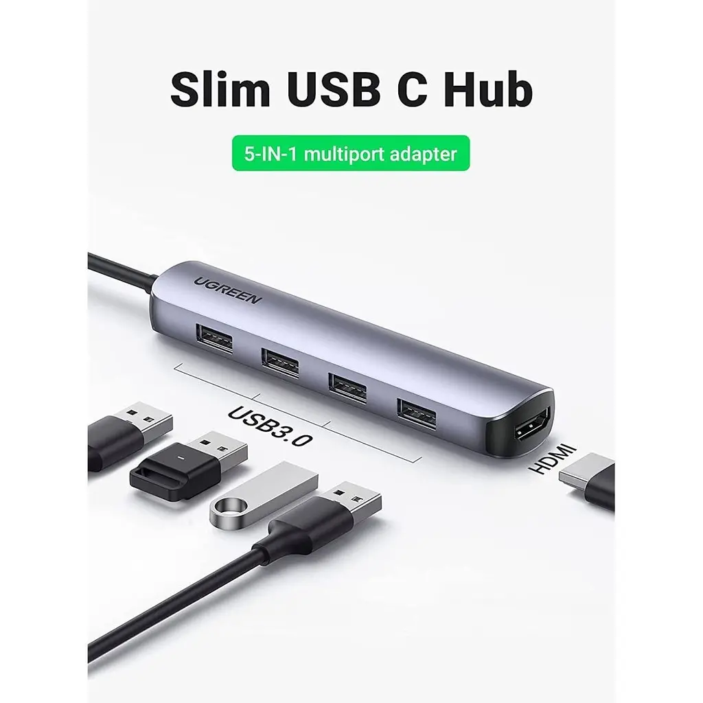 USB-хаб Ugreen 5 в 1 USB-C / 4xUSB 3.0 / 1x4K HDMI (20197) [63381] - фото 2