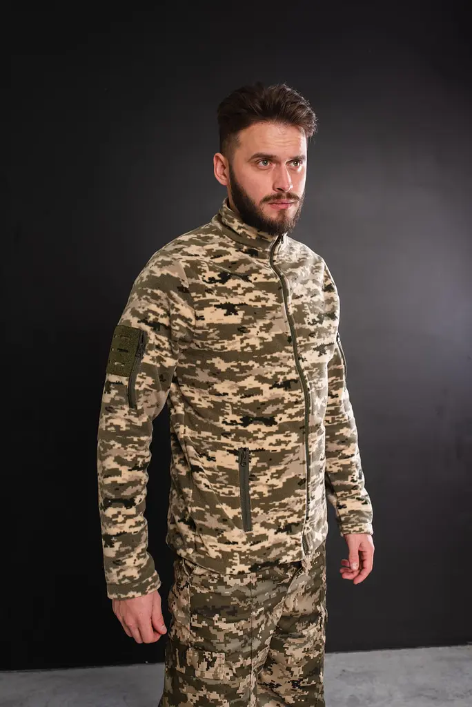 Кофта флісова чоловіча військова тактична з липучками під шеврони ЗСУ Піксель 8712 52 розмір хакі - фото 4