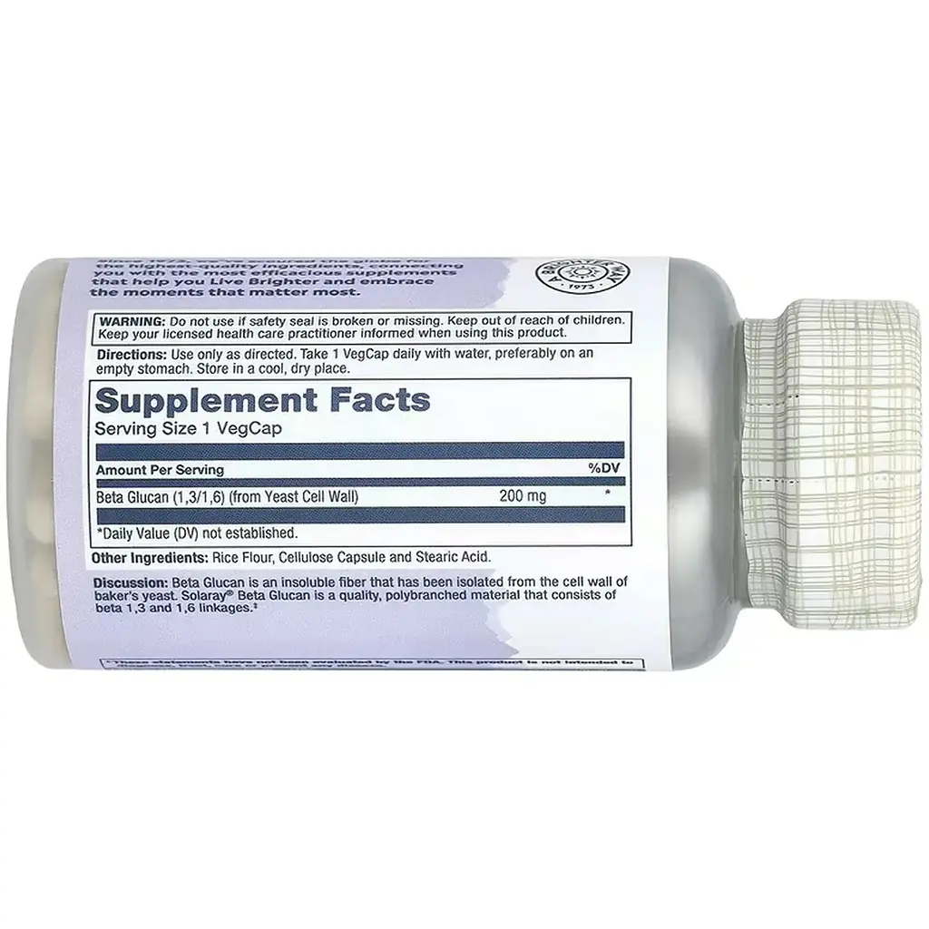 Бета-глюкан Solaray High Potency Beta Glucan 200 мг 30 веганських капсул - фото 3