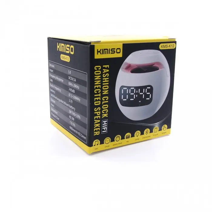 Бездротова Bluetooth колонка з годинником кругла чорна KIMISO KMS-K12 - фото 3