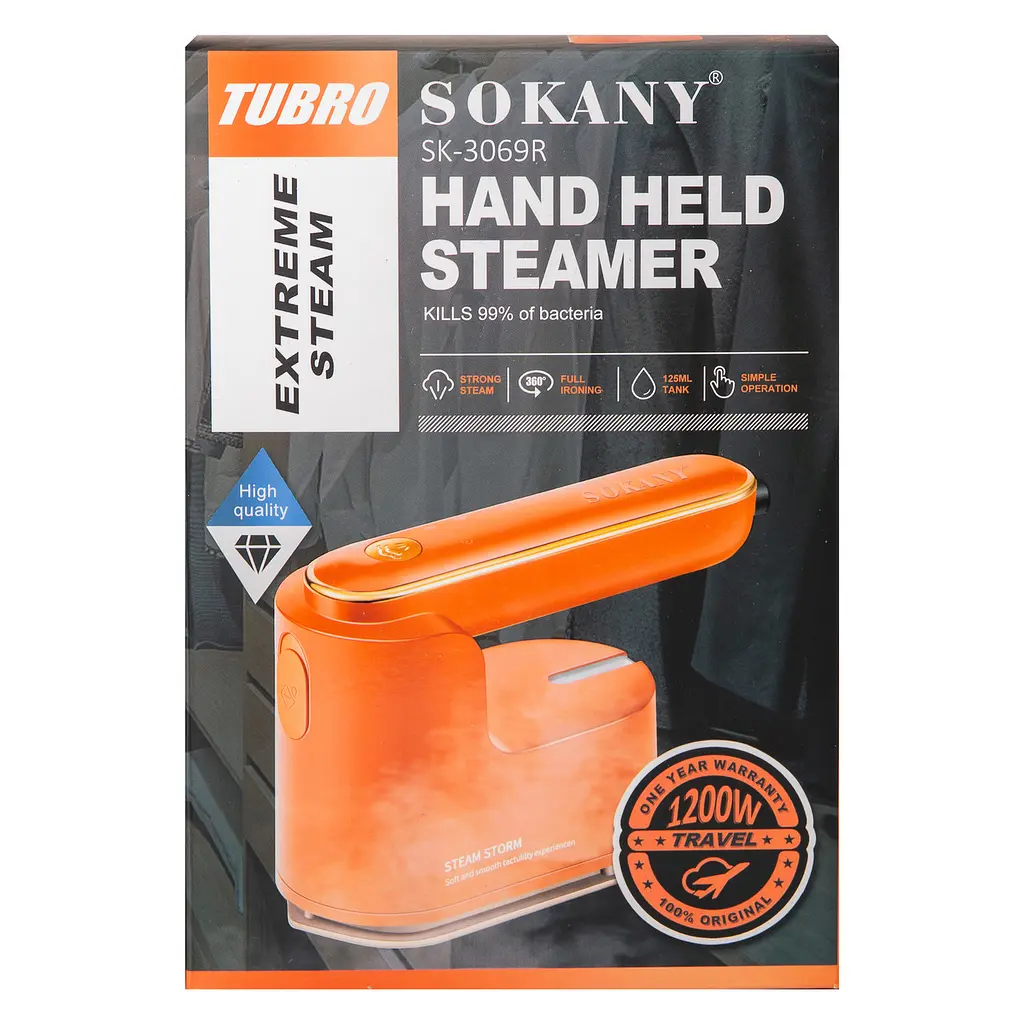 Дорожня праска Sokany SK-3069R з функцією відпарювання для сухого та вологого прасування, помаранчевий Sokany SK-3069R - фото 9