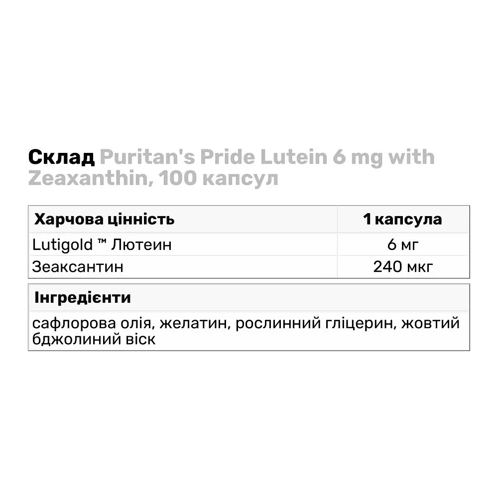 Натуральная добавка Puritan's Pride Lutein 6 mg with Zeaxanthin, 100 капсул - фото 3