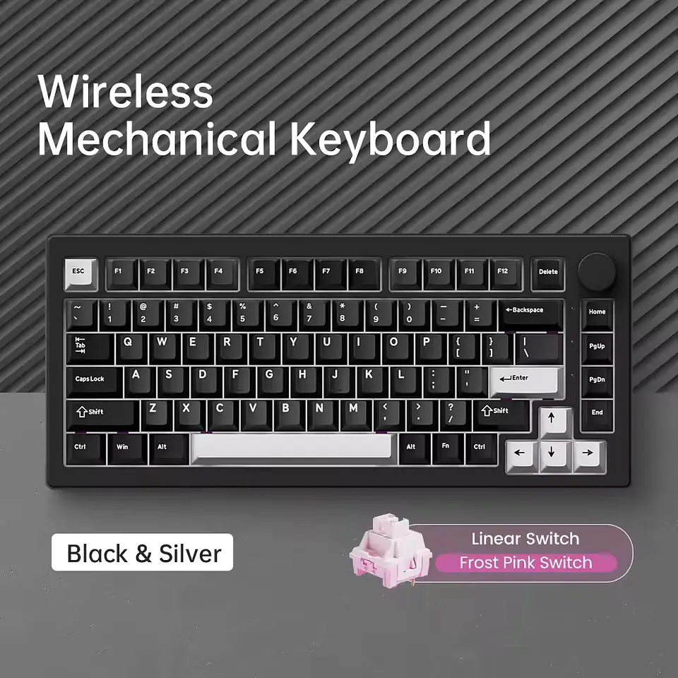 Игровая механическая клавиатура Akko 5075 V3 / Три режима подключения / Frost Pink Switch / Black White - фото 2