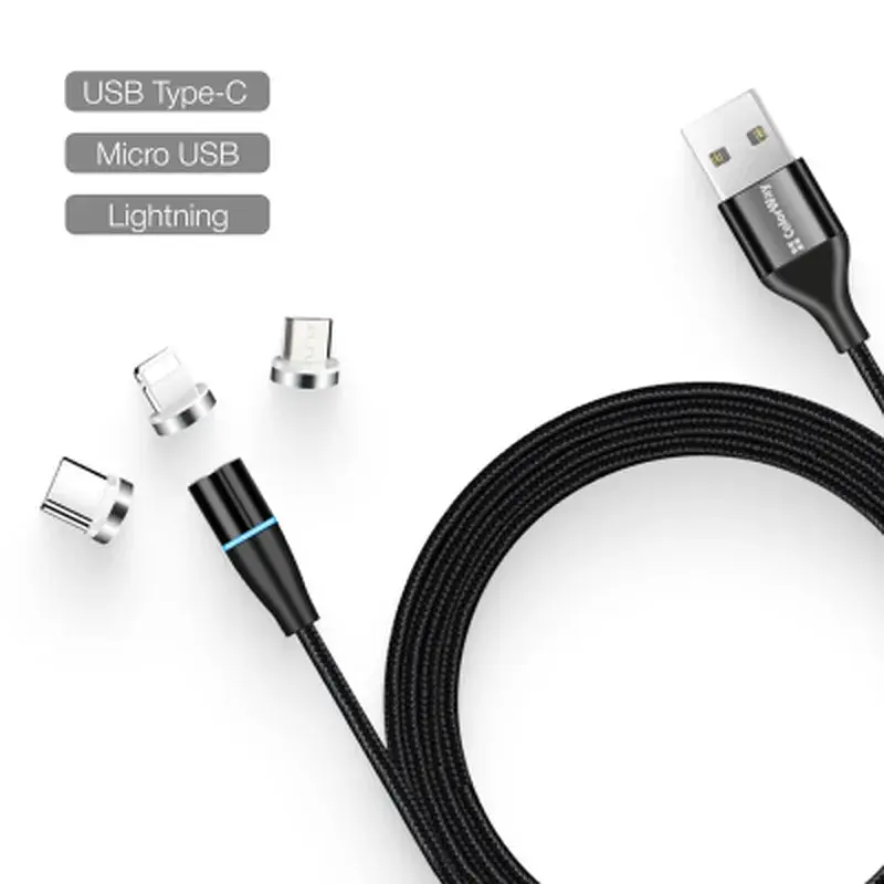 Дата кабель USB 2.0 AM to Lightning + Micro 5P + USB-C 1.0m Magnetic ColorWay (CW-CBUU038-BK) - фото 9