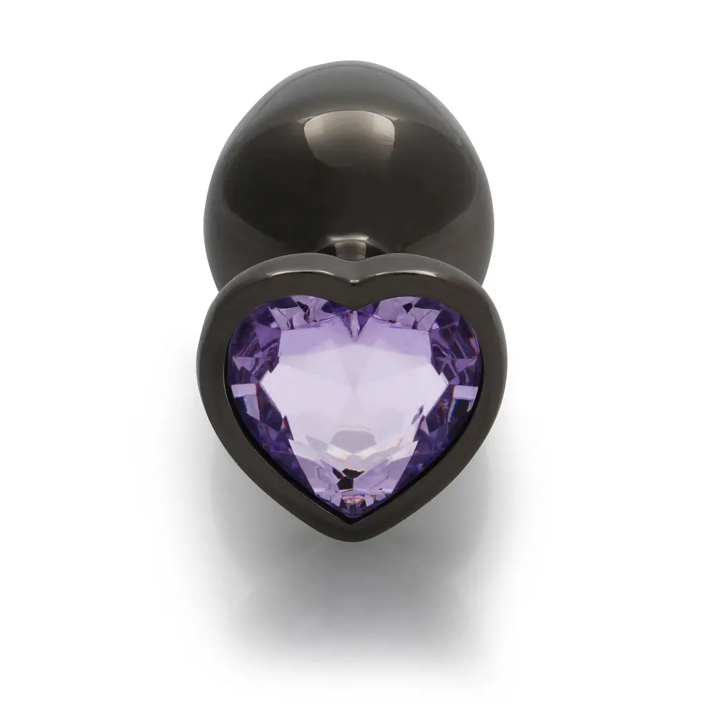 Анальна пробка Ouch! Heart Gem Butt Plug Medium, 8 см (чорний) - фото 8