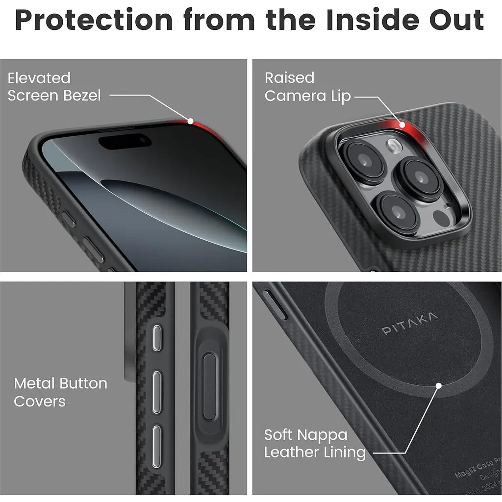 Оригінальний протиударний чохол Pitaka Military-Grade Protective Summa Case для iPhone 16 Pro Max 600D Black/Grey (KI1601PMPA) - фото 15
