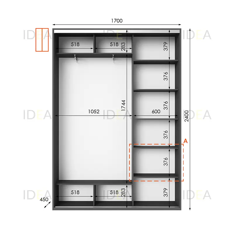 Шафа-купе Idea серія 1 170 x 45 x 240 см Антрацит - фото 2