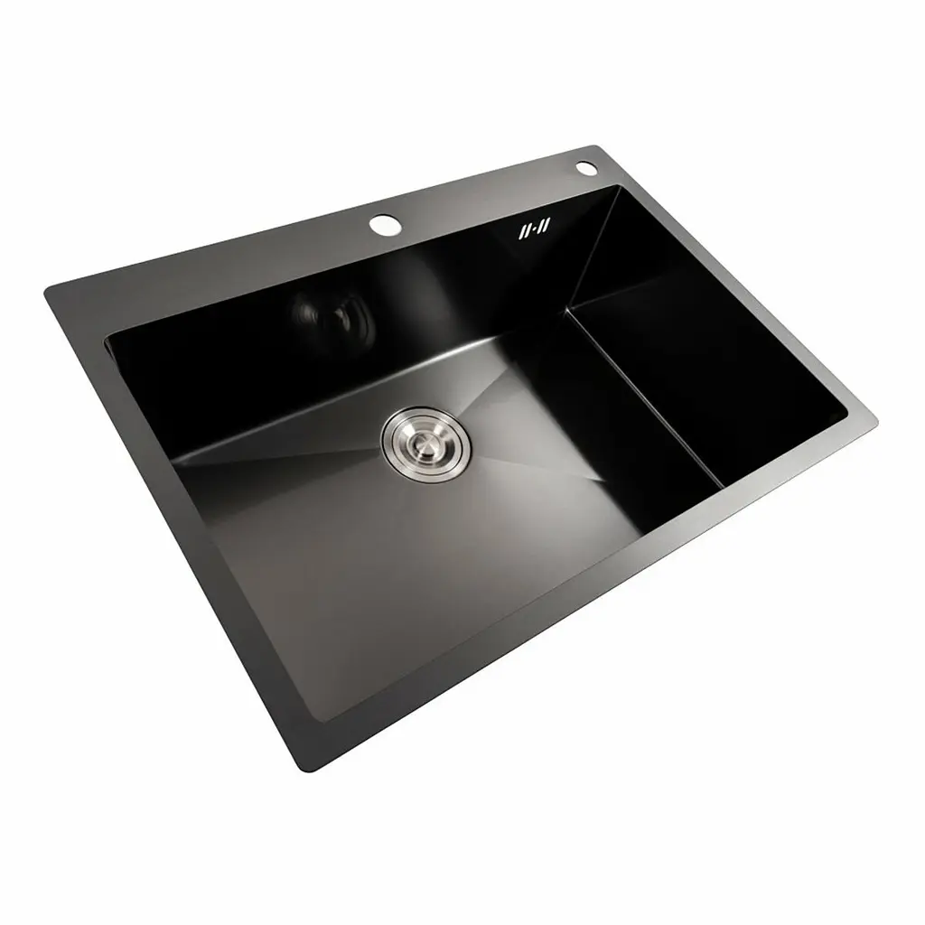 Кухонна мийка Platinum Handmade PVD 70x50 чорна (сифон круглий, 3,0/0,8), Чорний - фото 5