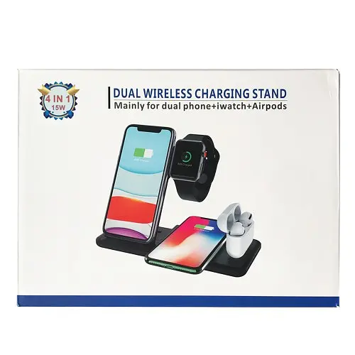 Зарядний пристрій 4 IN1 NEW + СЗП (2 iPhone, iWatch, AirPods) 15W FAST ORIGINAL Чорний - фото 2