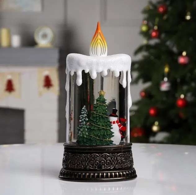 Новорічний нічник зі снігом "Свічка зі сніговиком" XMAS WDL-23016, різдвяний світильник на батарейках - фото 6