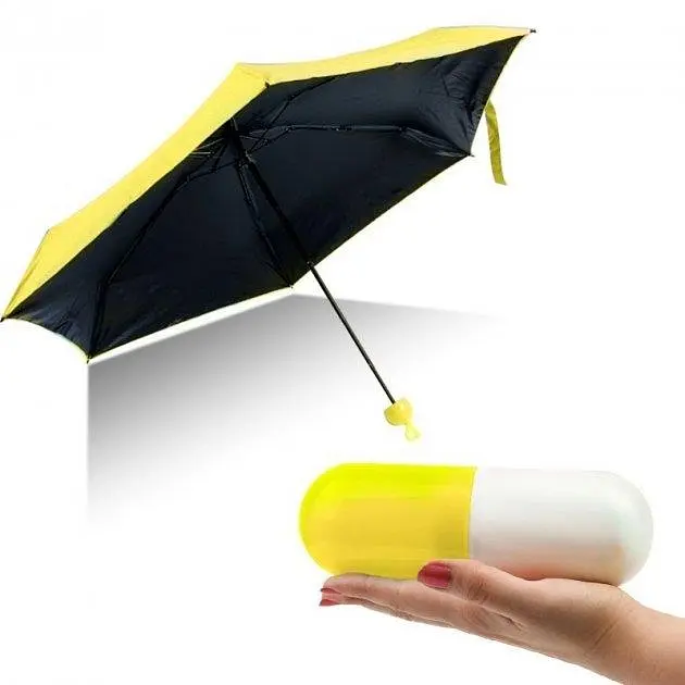 Кишенькова міні зонтик складна парасолька 18см у футлярі капсулі з захистом від води парасолька Капсула UKC жовта - фото 3